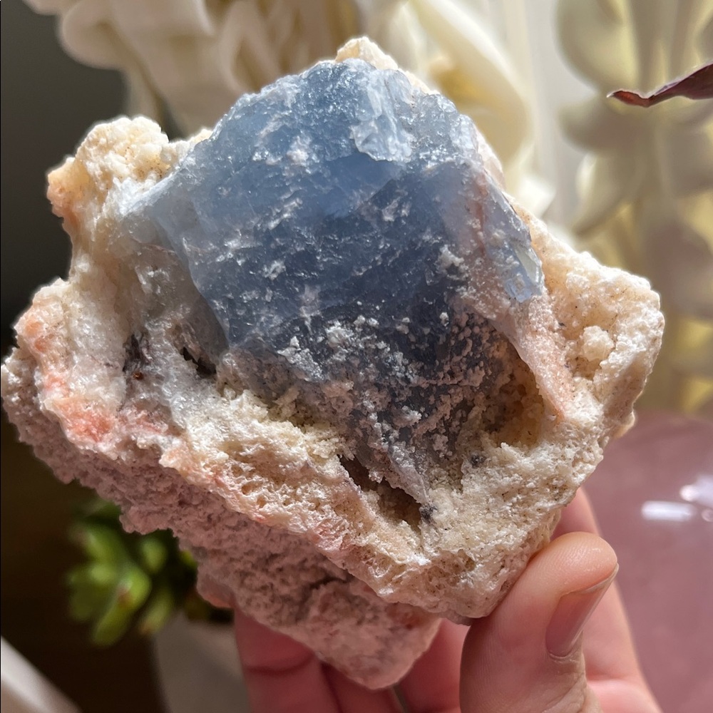 Natural Blue and White Geode Home Accent